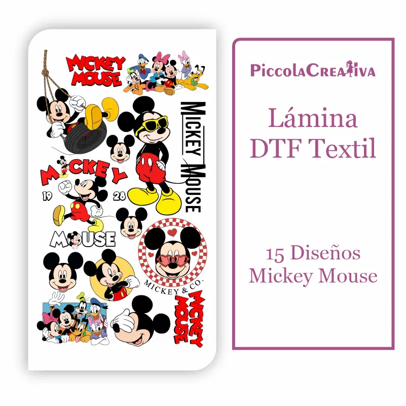 Lámina DTF Textil - Mickey Mouse 13 Diseños | Piccola Creativa